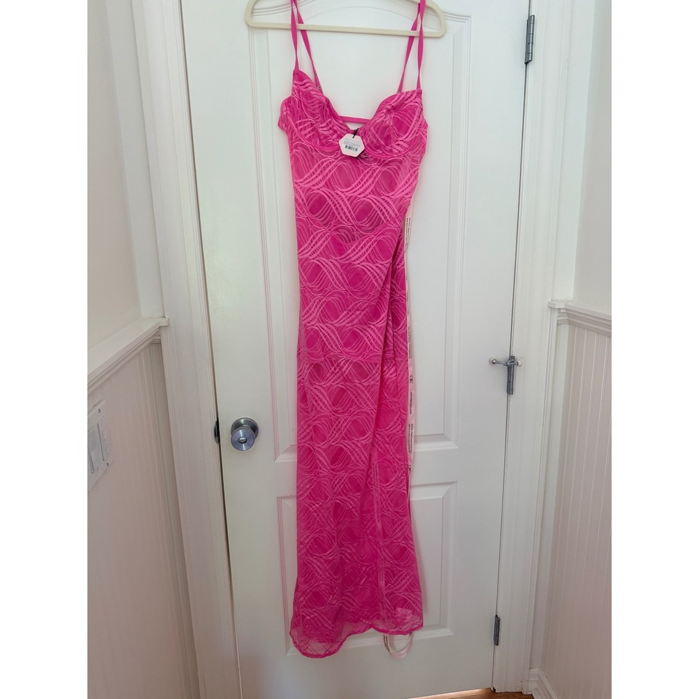 OW Collection Flora Maxi Dress Pink Lace Bustier Sheer Maxi Dress Size M NEW - Picture 7 of 8